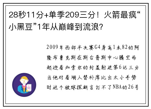 28秒11分+单季209三分！火箭最疯“小黑豆”1年从巅峰到流浪？