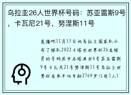 乌拉圭26人世界杯号码：苏亚雷斯9号，卡瓦尼21号，努涅斯11号